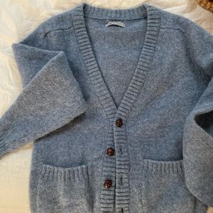 Vintage light blue pure wool cardigan